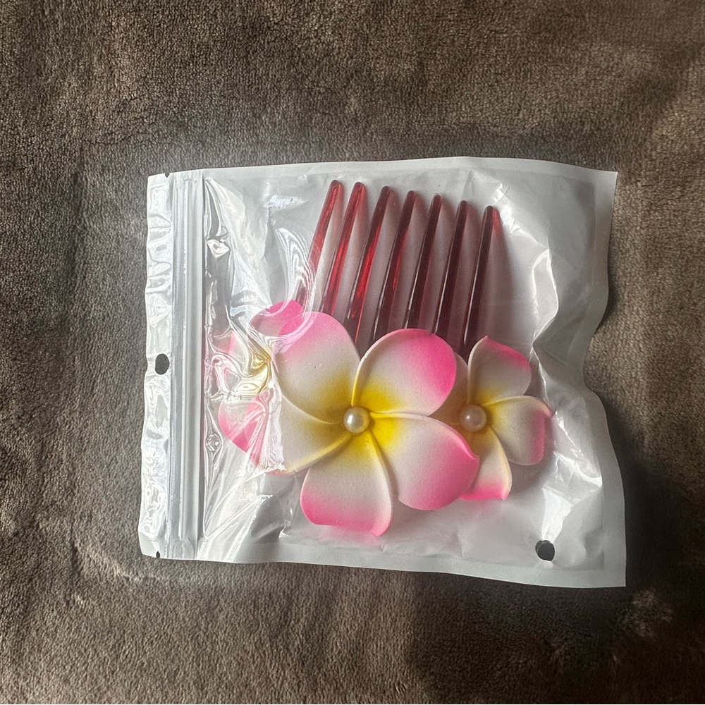 Pink and Yellow Flower Hair Comb